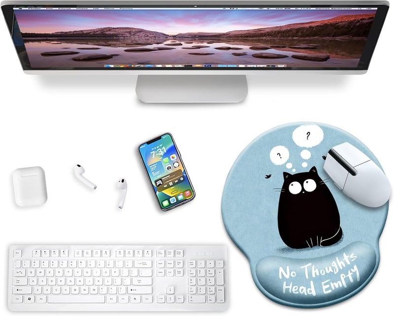 Blusabaca Mouse Pad with Wrist Rest, Black Cat Ergonomic Mousepad Wrist Support for Desk, Cute Animial Gaming Mousepads for Wireless Mouse Funny Computer Work Home Desk Accessories Office Supplies Decor - Image 2